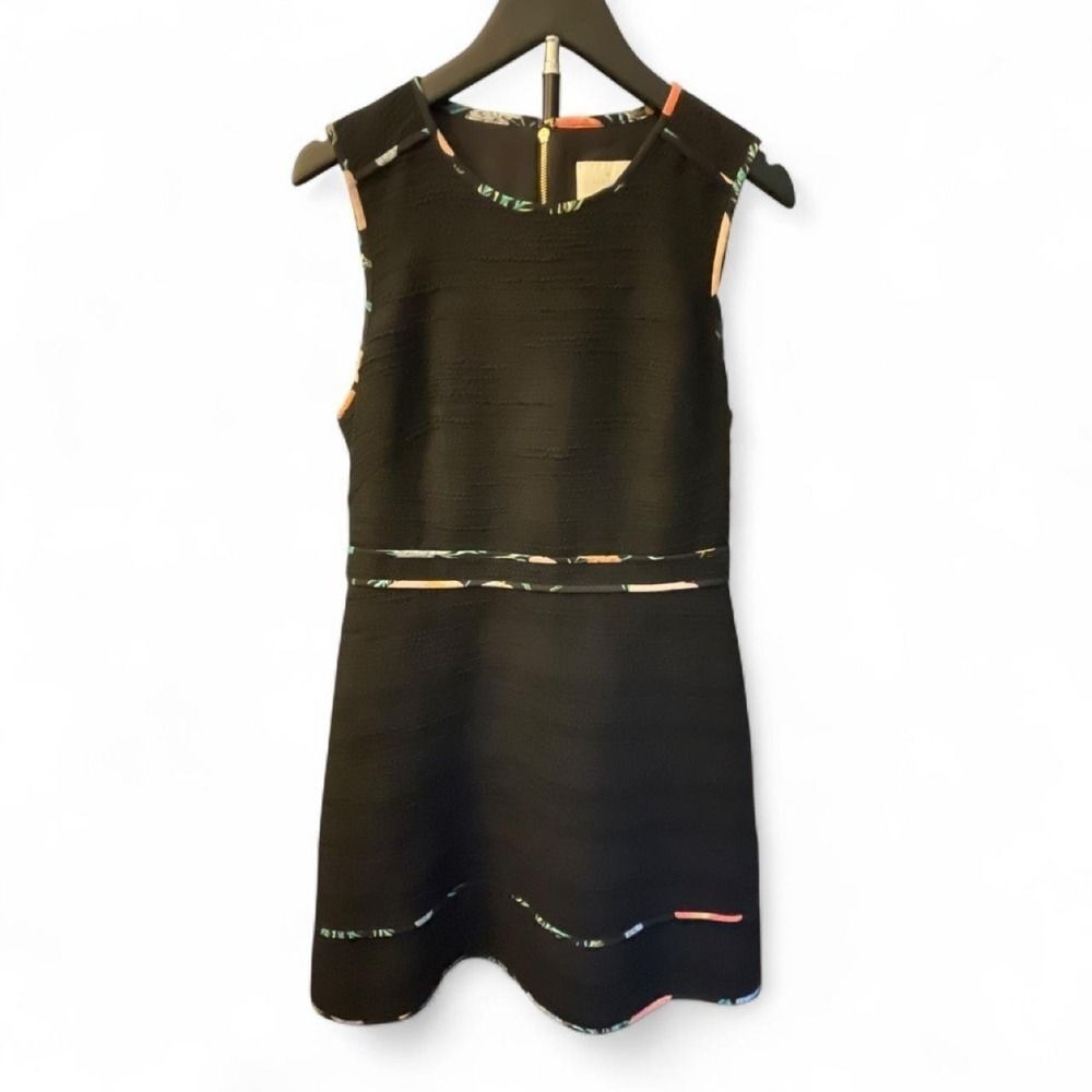 Black Fit & Flare Dress Women's 10 Kate Spade Floral Trim Glam Coquette